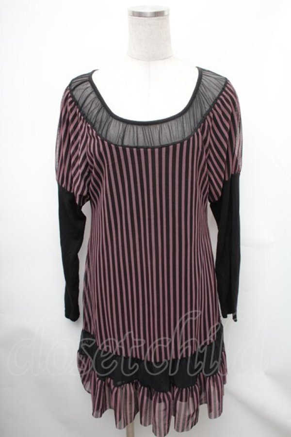 画像1: ALGONQUINS / ストライプチュール切替ワンピース  黒ｘパープル S-26-01-31-1030-AL-OP-HR-ZS (1)