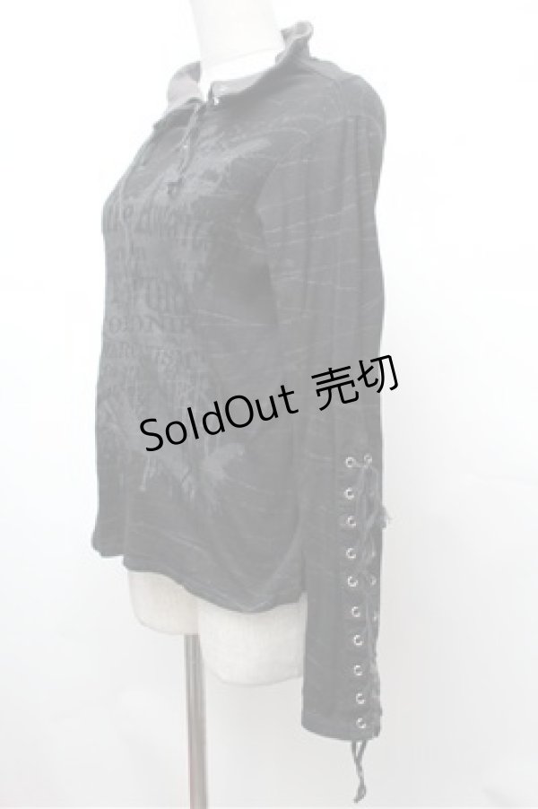 画像2: h.ANARCHY / 袖レースアップハイネックカットソー  黒 S-26-01-31-053-HN-TS-HR-ZS (2)