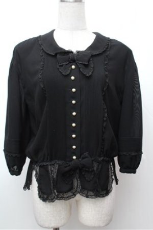 画像: INGEBORG / ダブルリボン&ピンタックシフォンブラウス  黒 S-26-01-31-054-LO-BL-HR-ZS