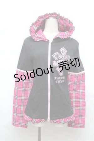画像: PUTUMAYO / チェック切替パーカー  黒ｘピンク S-26-01-31-057-PT-TO-HR-ZS