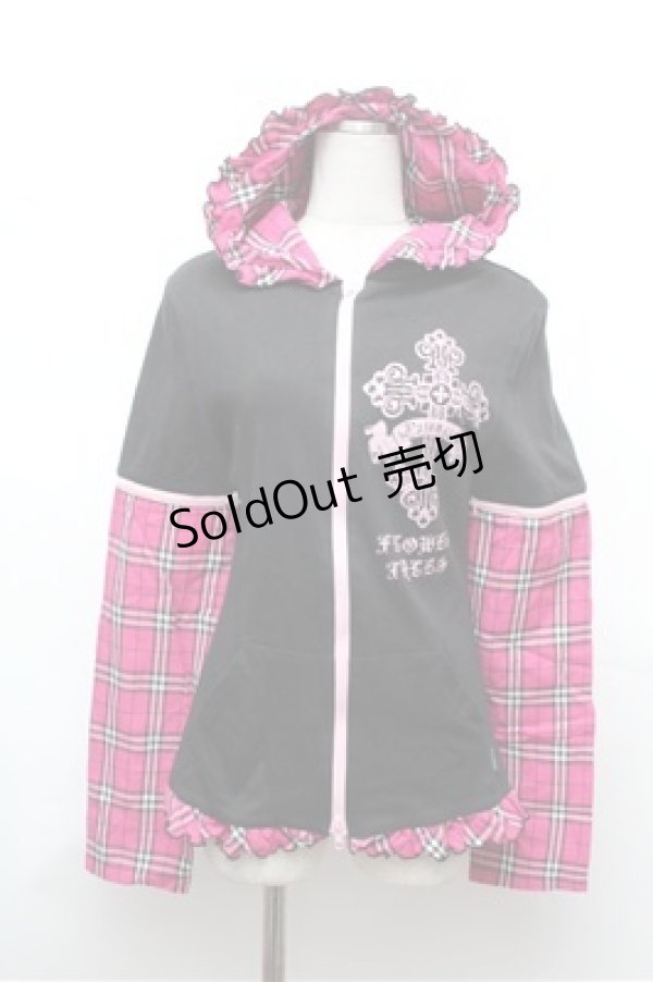 画像1: PUTUMAYO / チェック切替パーカー  黒ｘピンク S-26-01-31-057-PT-TO-HR-ZS (1)