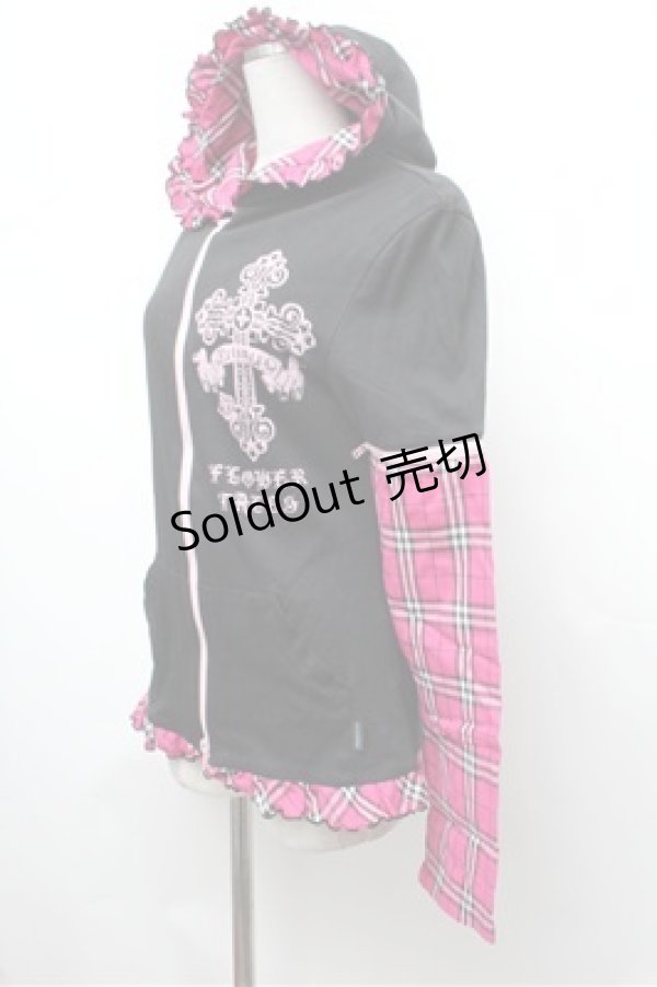 画像3: PUTUMAYO / チェック切替パーカー  黒ｘピンク S-26-01-31-057-PT-TO-HR-ZS (3)