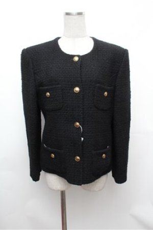 画像: INGEBORG / ツイード調ノーカラージャケット  黒 S-26-01-31-061-LO-JA-HR-ZS