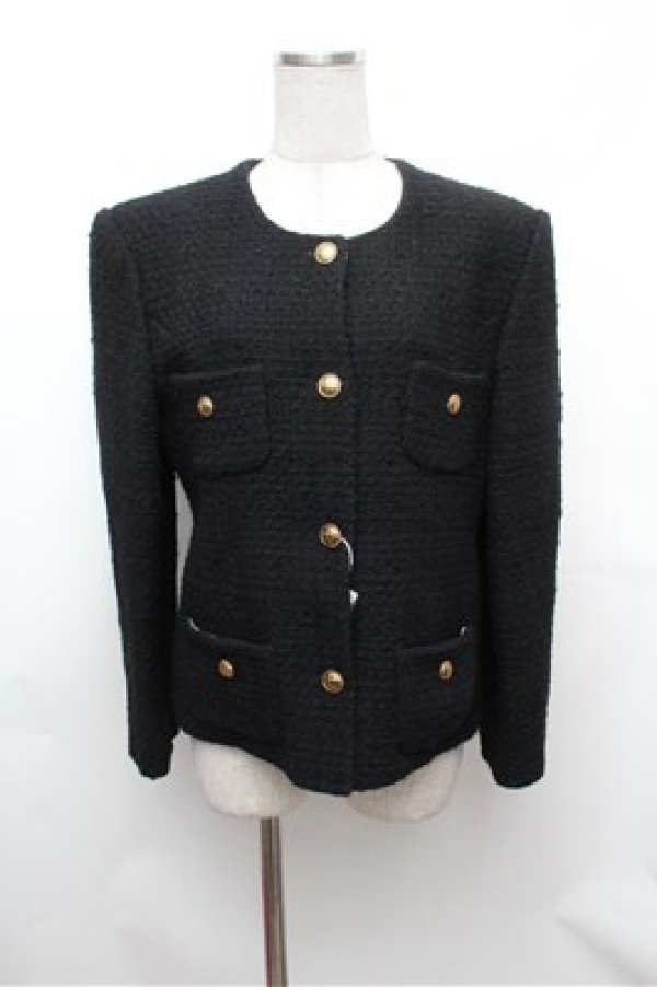 画像1: INGEBORG / ツイード調ノーカラージャケット  黒 S-26-01-31-061-LO-JA-HR-ZS (1)