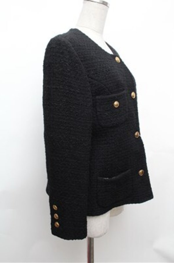 画像2: INGEBORG / ツイード調ノーカラージャケット  黒 S-26-01-31-061-LO-JA-HR-ZS (2)