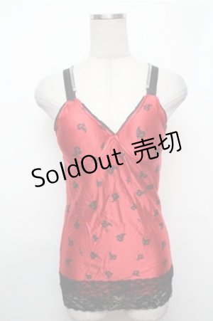 画像: PUNK / カップ付プリントサテントップス  赤 S-26-01-31-017-PU-BL-HR-ZS