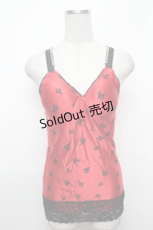 画像1: PUNK / カップ付プリントサテントップス  赤 S-26-01-31-017-PU-BL-HR-ZS (1)