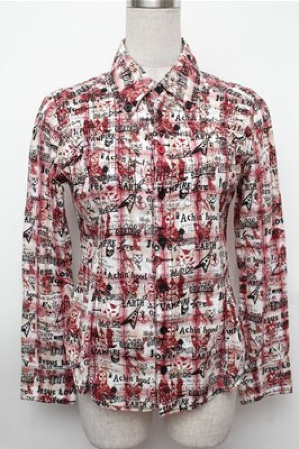 画像1: ALGONQUINS / チェック総柄シャツ  赤 S-26-01-31-023-AL-TO-HR-ZS (1)