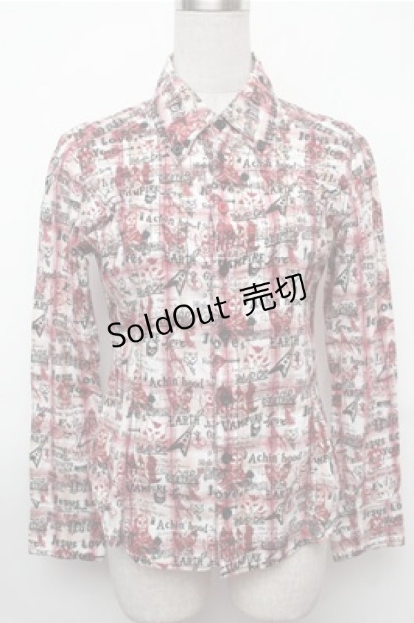 画像1: ALGONQUINS / チェック総柄シャツ  赤 S-26-01-31-023-AL-TO-HR-ZS (1)