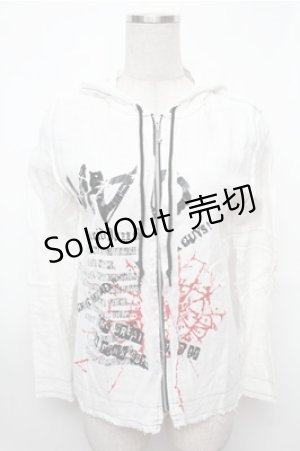 画像: MAD / プリントガーゼZIPパーカー  白 S-26-01-31-028-PU-BL-HR-ZS