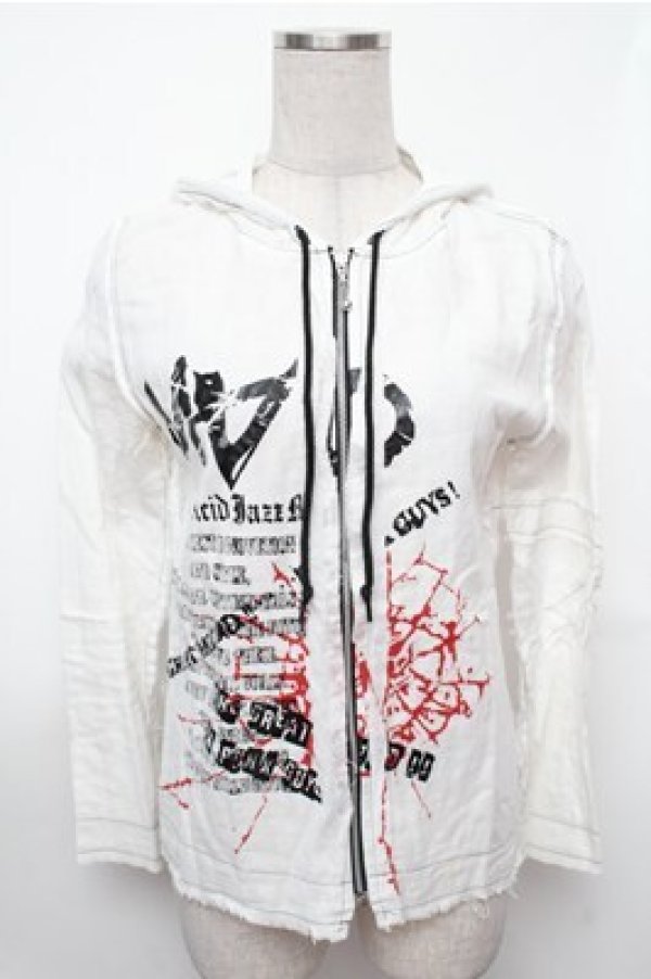 画像1: MAD / プリントガーゼZIPパーカー  白 S-26-01-31-028-PU-BL-HR-ZS (1)