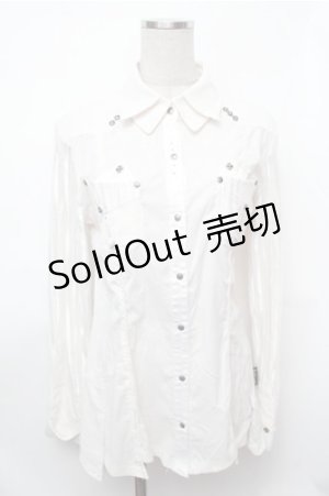 画像: Ozz Croce / 袖チュールレイヤードロングシャツ  白 S-26-01-31-029-OO-BL-HR-ZS