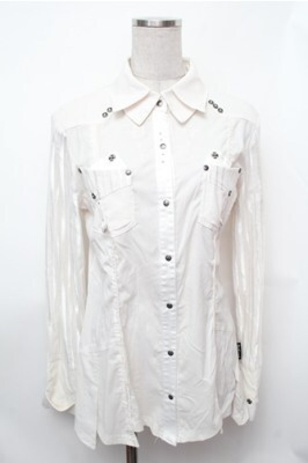 画像1: Ozz Croce / 袖チュールレイヤードロングシャツ  白 S-26-01-31-029-OO-BL-HR-ZS (1)