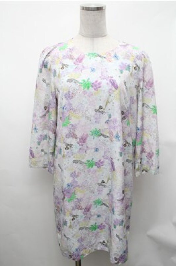 画像1: franche lippee black / フラワーアニマル総柄ワンピース M ラベンダー S-26-02-01-036-LO-OP-TE-ZS (1)