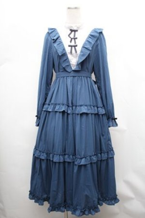 画像: axes femme kawaii / クラシカルフリルロングワンピ  ブルー S-26-02-01-043-AX-OP-AS-ZS