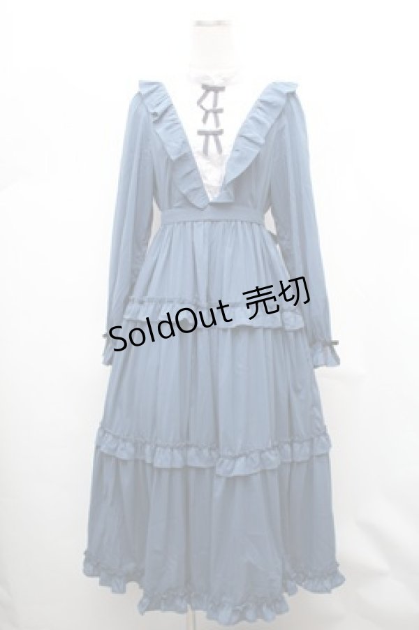 画像1: axes femme kawaii / クラシカルフリルロングワンピ  ブルー S-26-02-01-043-AX-OP-AS-ZS (1)