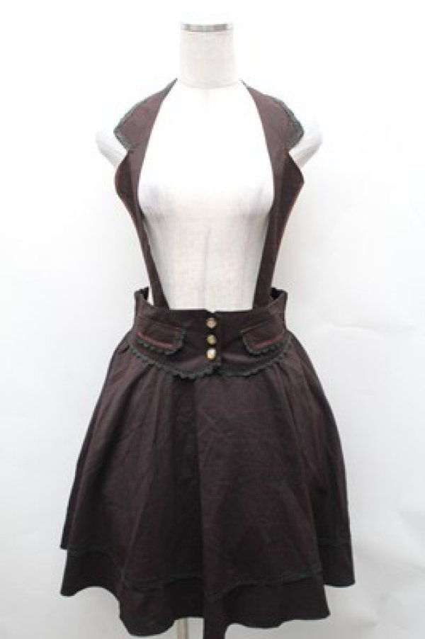 画像1: axes femme / サス付きチェックスカート  ブラウン S-26-02-01-048-AX-SK-AS-ZS (1)