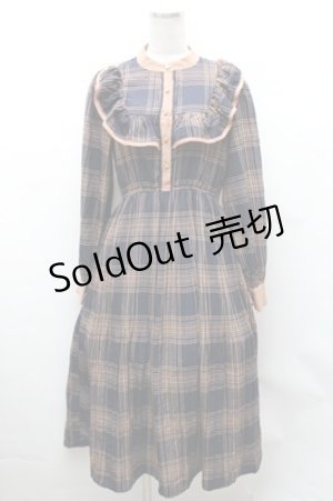 画像: axes femme POETIQUE / プリーツチェックレトロワンピース  紺 S-26-02-01-049-AX-OP-AS-ZS