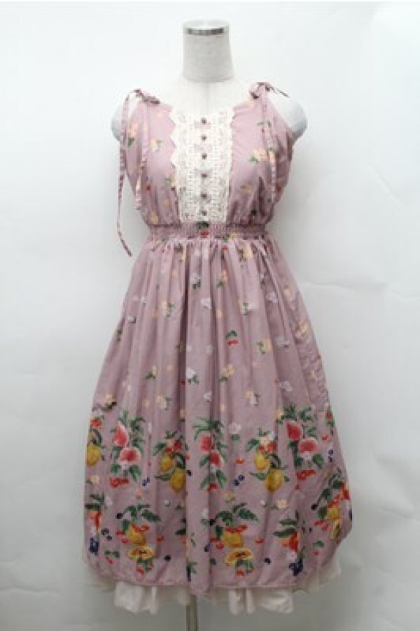 画像1: axes femme / ミックスフルーツ柄ワンピース  ピンク S-26-02-01-053-AX-OP-AS-ZS (1)