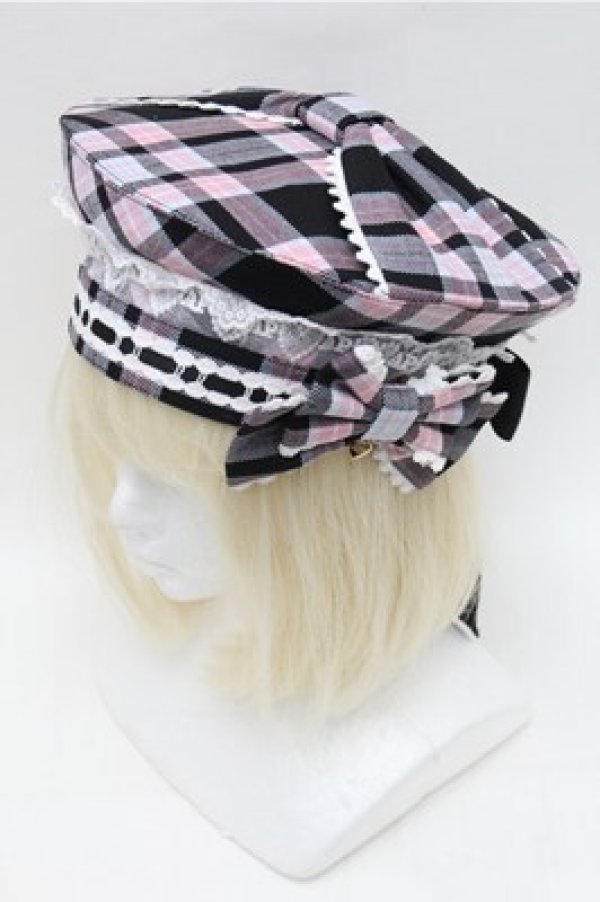 画像1: Angelic Pretty / Sugar タータンチェックベレー  黒×ピンク×サックス S-26-02-01-009-AP-AC-TE-ZS (1)