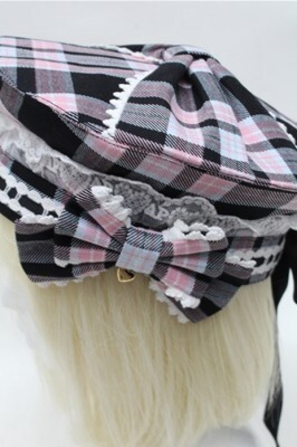 画像5: Angelic Pretty / Sugar タータンチェックベレー  黒×ピンク×サックス S-26-02-01-009-AP-AC-TE-ZS (5)