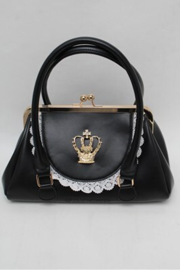 画像1: BABY,THE STARS SHINE BRIGHT / 王冠ガマ口BAG  黒×白 S-26-02-01-021-BA-BG-TE-ZS (1)
