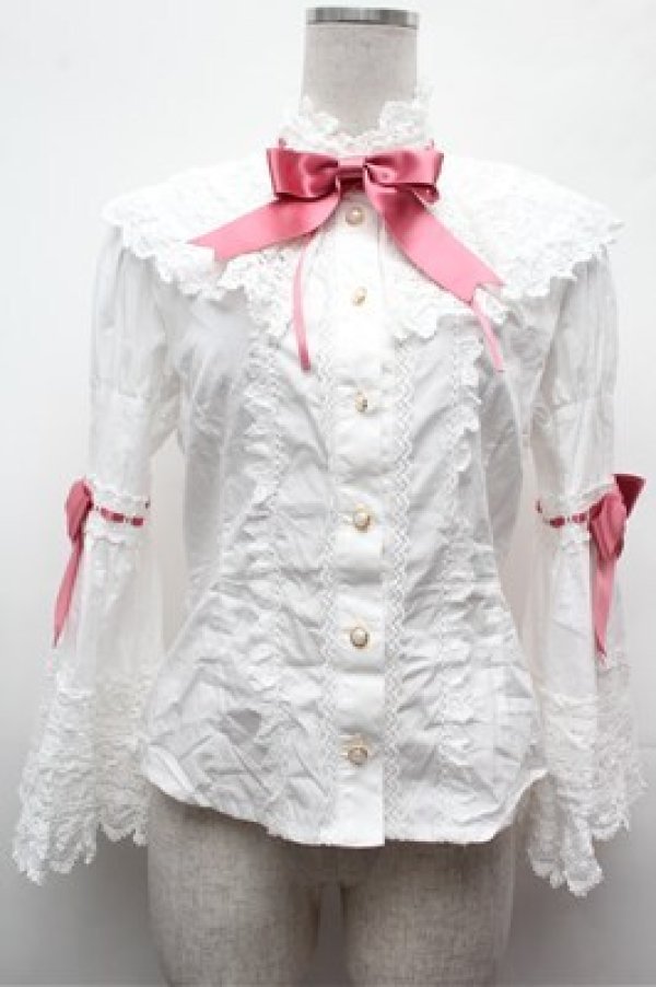 画像1: BABY,THE STARS SHINE BRIGHT / エリザベスブラウス  白ｘピンク S-26-02-01-026-BA-BL-AS-ZS (1)