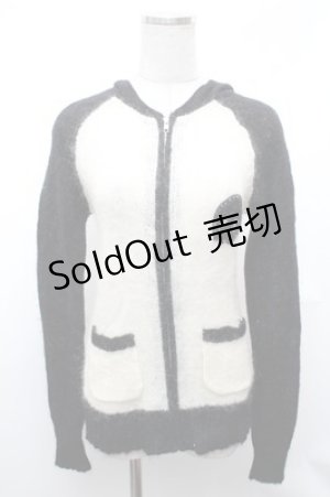 画像: ALGONQUINS / スカルモヘアZIPパーカー  黒ｘアイボリー S-26-02-01-033-AL-TO-HR-ZS