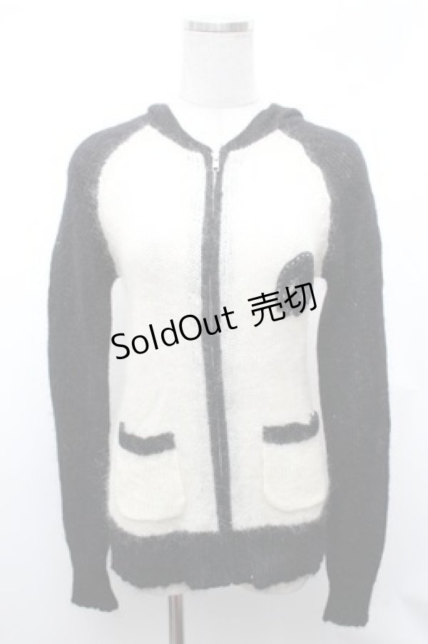 画像1: ALGONQUINS / スカルモヘアZIPパーカー  黒ｘアイボリー S-26-02-01-033-AL-TO-HR-ZS (1)