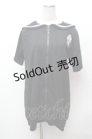 画像: NieR Clothing / セーラー襟半袖ジップパーカー  黒 S-26-02-04-031-PU-TO-TE-ZS