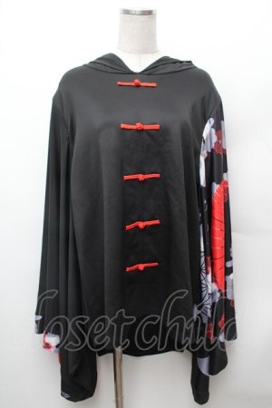 画像: NieR Clothing / FAKEチャイナボタン着物風袖PULLOVER プルオーバー F 黒×赤 S-26-02-04-032-PU-TO-TE-ZS