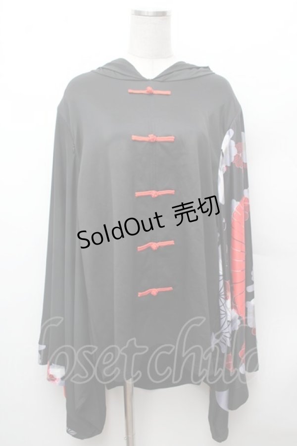 画像1: NieR Clothing / FAKEチャイナボタン着物風袖PULLOVER プルオーバー F 黒×赤 S-26-02-04-032-PU-TO-TE-ZS (1)