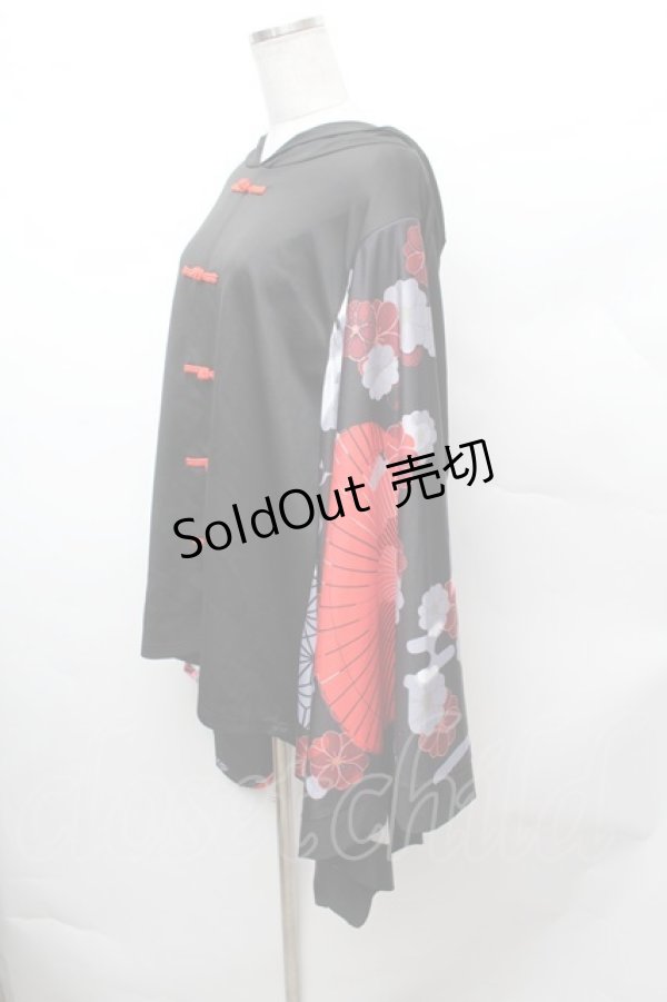 画像2: NieR Clothing / FAKEチャイナボタン着物風袖PULLOVER プルオーバー F 黒×赤 S-26-02-04-032-PU-TO-TE-ZS (2)