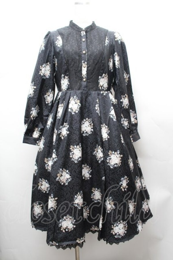 画像1: axes femme NOSTALGIE / ブーケ柄ジャガードワンピース  黒 S-26-02-04-033-AX-OP-AS-ZS (1)