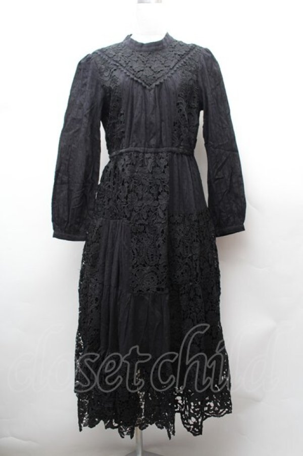 画像1: axes femme Nostalgic / 総レースパッチワークワンピース  黒 S-26-02-04-034-LO-OP-AS-ZS (1)