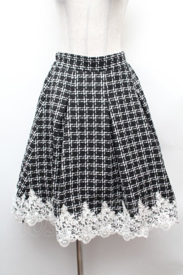 画像1: axes femme POETIQUE / 裾レースツイードスカート  黒ｘ白 S-26-02-04-038-AX-SK-HR-ZS (1)