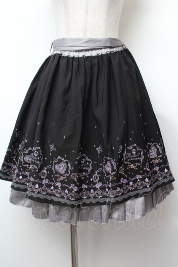 画像1: axes femme / メルヘン刺繍スカート  黒ｘグレー S-26-02-04-046-AX-SK-AS-ZS (1)