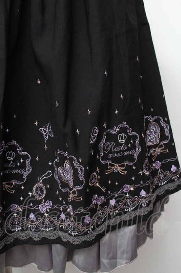 画像2: axes femme / メルヘン刺繍スカート  黒ｘグレー S-26-02-04-046-AX-SK-AS-ZS (2)