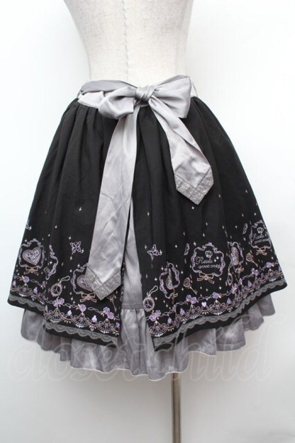 画像3: axes femme / メルヘン刺繍スカート  黒ｘグレー S-26-02-04-046-AX-SK-AS-ZS (3)