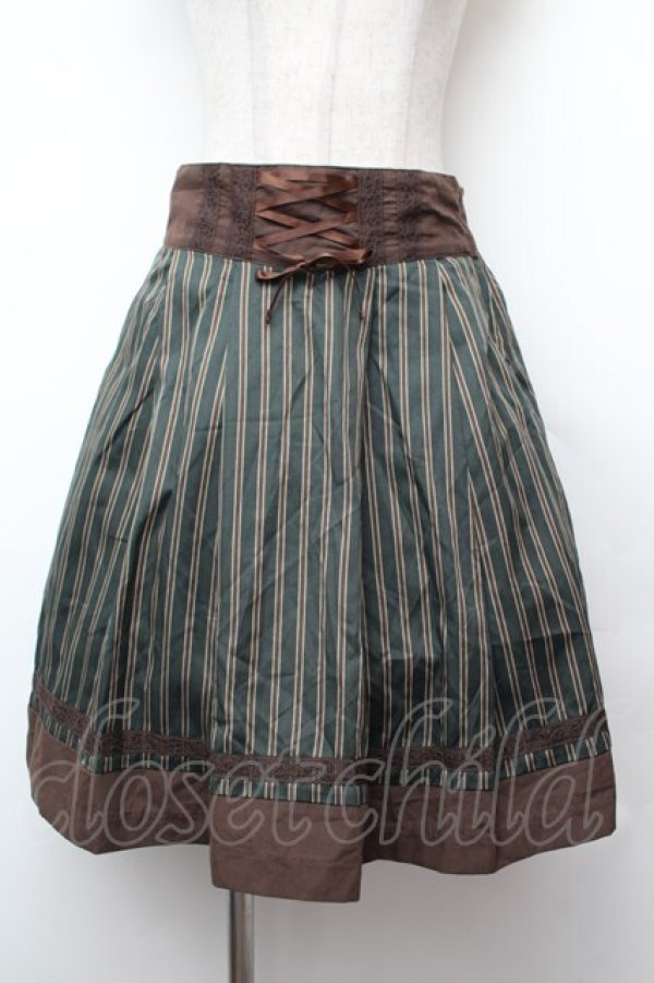 画像1: axes femme / ストライプ編み上げスカート  グリーン S-26-02-04-052-AX-SK-HR-ZS (1)