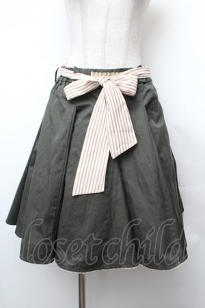 画像: axes femme / ストライプリボンスカート  カーキ S-26-02-04-053-AX-SK-HR-ZS