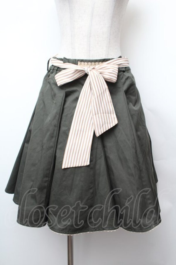 画像1: axes femme / ストライプリボンスカート  カーキ S-26-02-04-053-AX-SK-HR-ZS (1)