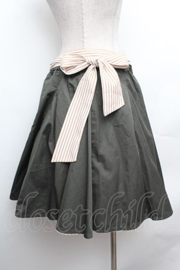 画像3: axes femme / ストライプリボンスカート  カーキ S-26-02-04-053-AX-SK-HR-ZS (3)