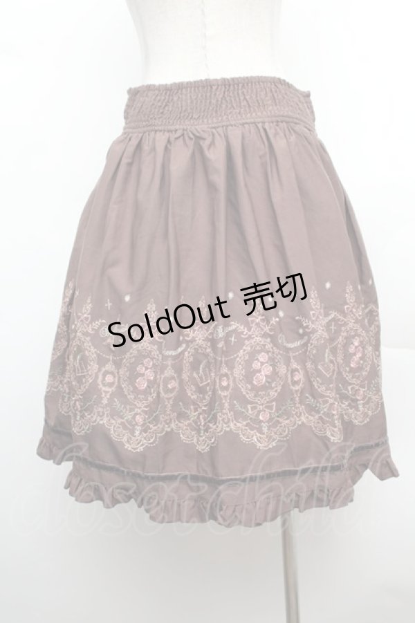 画像4: axes femme / カラー刺繍レースアップスカート  ブラウン S-26-02-04-054-AX-SK-HR-ZS (4)