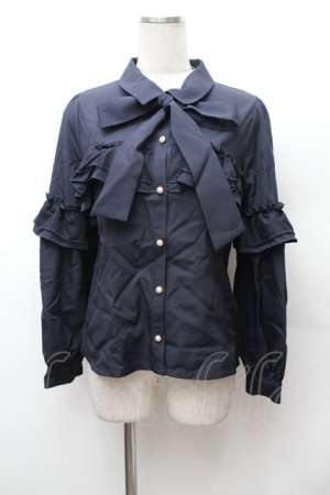 画像: axes femme POETIQUE / フリルデコレーションブラウス  紺 S-26-02-04-008-AX-BL-HR-ZS