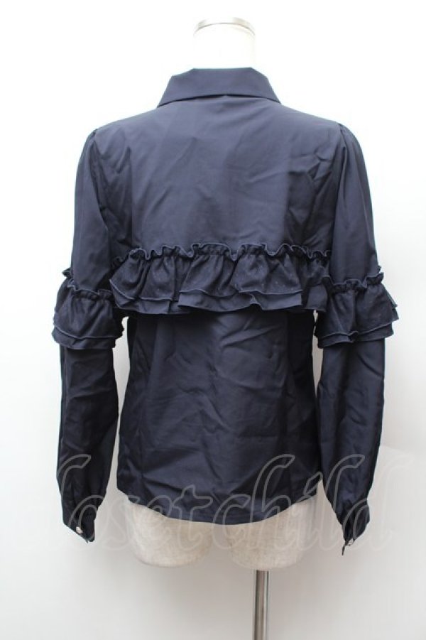 画像3: axes femme POETIQUE / フリルデコレーションブラウス  紺 S-26-02-04-008-AX-BL-HR-ZS (3)