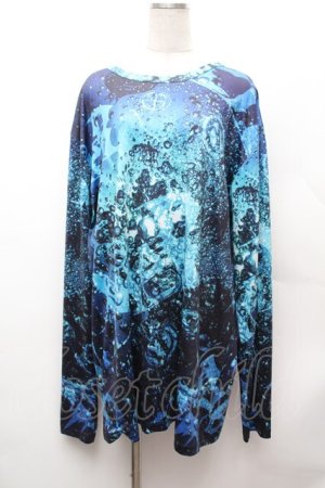 画像: NieR Clothing / ハイドロ転写ロンT  黒×ブルー S-26-02-04-009-PU-TS-TE-ZS