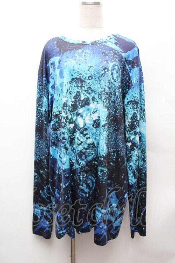 画像1: NieR Clothing / ハイドロ転写ロンT  黒×ブルー S-26-02-04-009-PU-TS-TE-ZS (1)