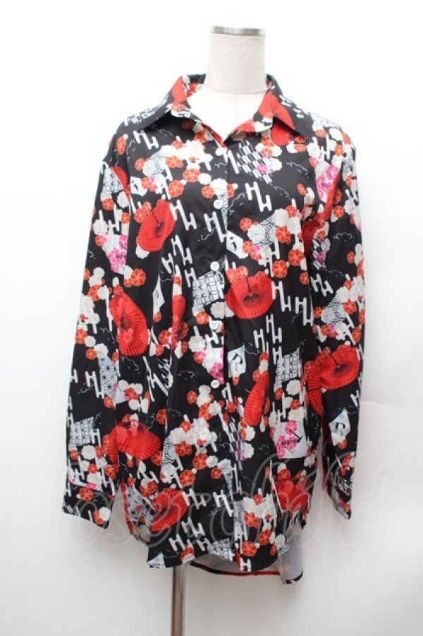 画像1: NieR Clothing / 和柄シャツ F 黒 S-26-02-04-014-PU-TO-TE-ZS (1)