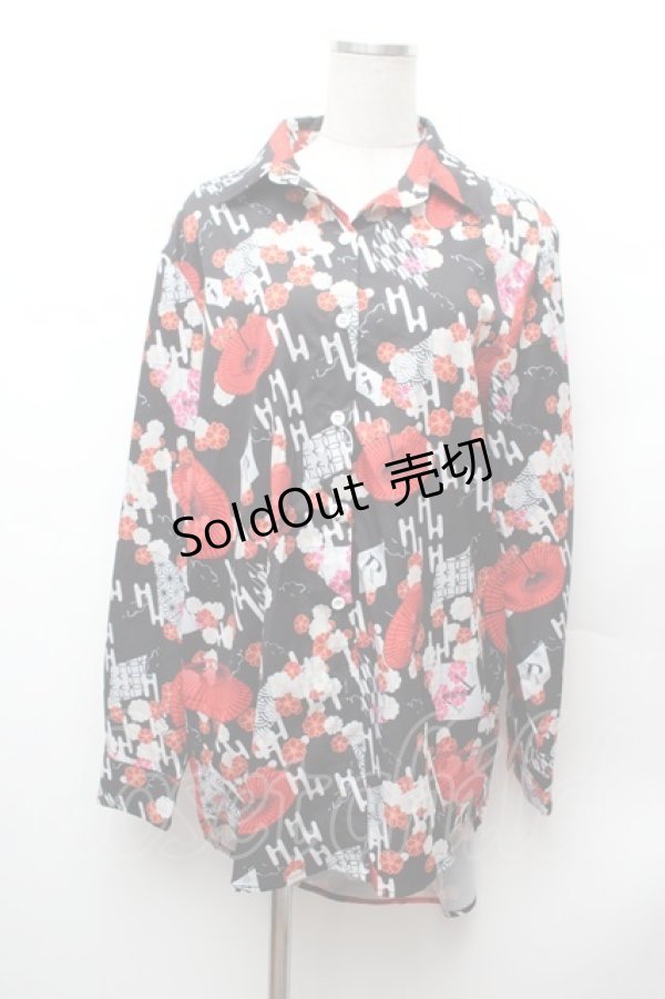 画像1: NieR Clothing / 和柄シャツ F 黒 S-26-02-04-014-PU-TO-TE-ZS (1)